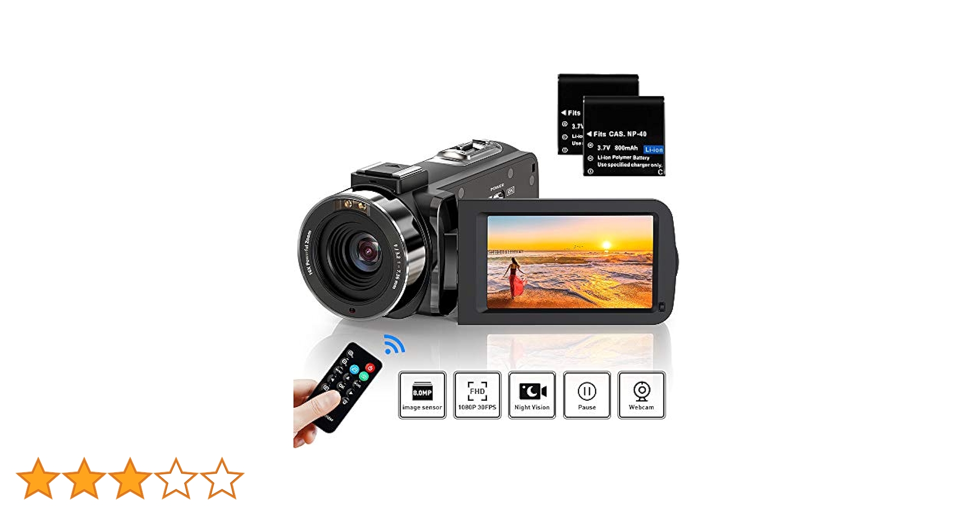 ACTITOP デジタルビデオカメラ 4K HDR 48MP WIFI機能 ACTITOP 4K UHD 48MP Vlogging Camera with WiFi, IR Night